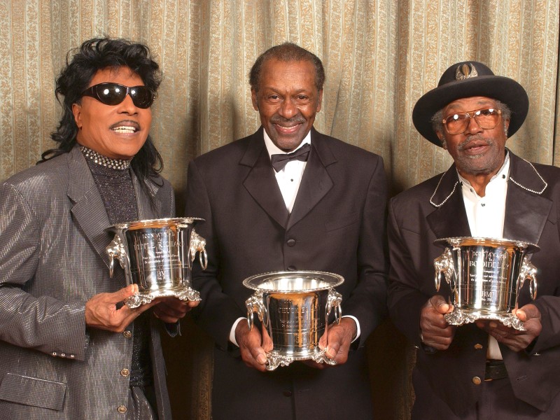 Little Richard, Chuck Berry und Bo Diddley bei einer Preisverleihung 2002.