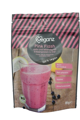 Der Protein-Drink „Pink Flash“ von Veganz enthält immerhin 29 Prozent Luft.