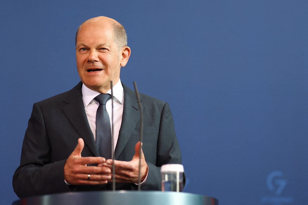 Kanzler Olaf Scholz auf der Pressekonferenz am Dienstag. 