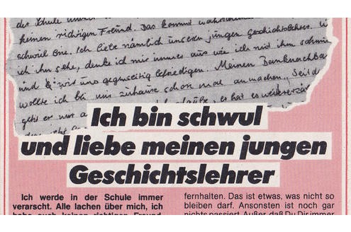 Auch in der Bravo war nicht jede Formulierung genehm: Was 1983, wie bei dieser Frage, zu explizit schien, schrieben die Redakteure um. So wurde gegenseitig befriedigen zu zärtlich zueinander sein. Der Ausschnitt gehört zum Begleitbuch der Ausstellung - er zeigt, dass auch Bravo nicht jedes Tabu brach.