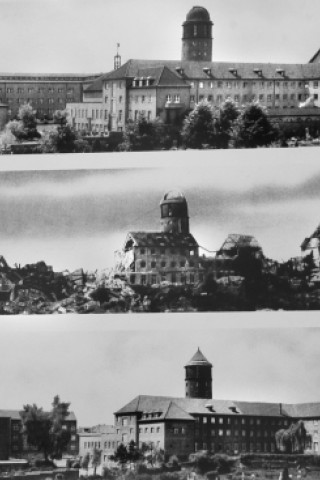 Die B.M.V.-Schule im Essener Stadtteil Holsterhausen: Der Turm vor, während und nach dem 2. Weltkrieg. Repor: Walter Bchholz