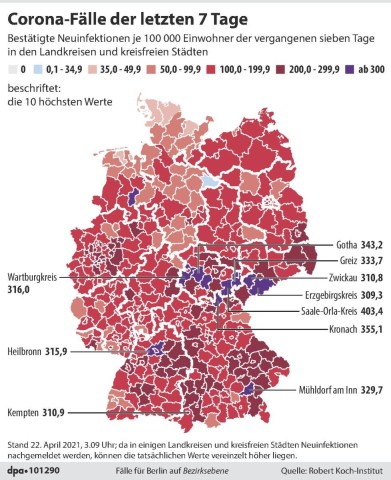 Die aktuellen Corona-Inzidenzwerte in Deutschland. 