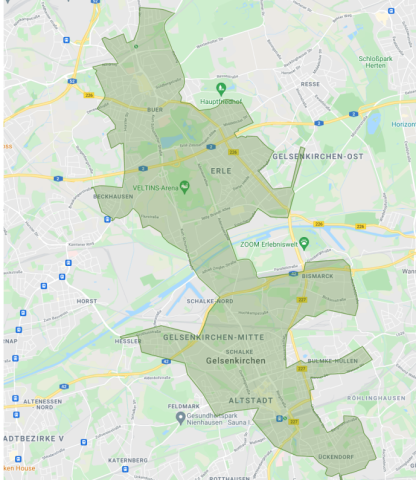In diesen Teilen von Gelsenkirchen sind die E-Scooter von Lime künftig verfügbar. 