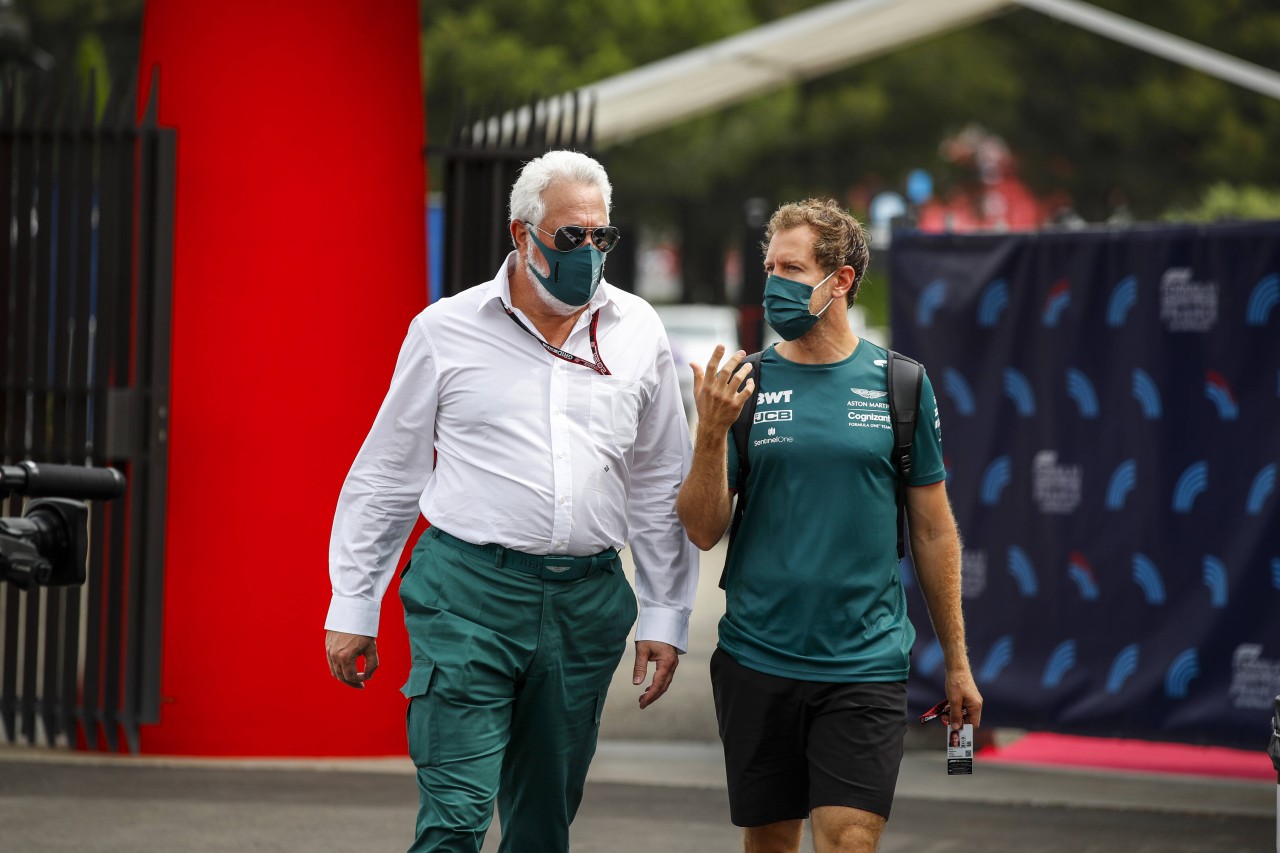 Lawrence Stroll (l) zusammen mit Sebastian Vettel (r.)