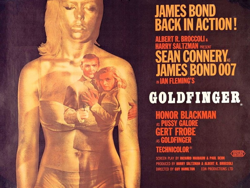 Das Plakat zu Goldfinger wurde von Robert Brownjohn designt. Der Film mit Sean Connery in der Hauptrolle kam 1964 ins Kino.