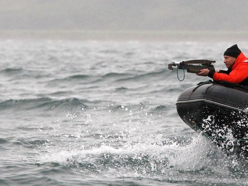 ....Weltmeeren ist Putin unterwegs. Im August 2010 bei der Waljagd in Olga Bay. Wie es hieß, sollte dem Wal Haut entnommen werden um sie zu untersuchen. Und auch im Himmel...