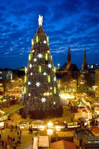 Weihnachtsbaum auf dem Dortmunder Weihnachtsmarkt ist zum ersten mal illuminiert am 17.11.2011. Foto: Knut Vahlensieck