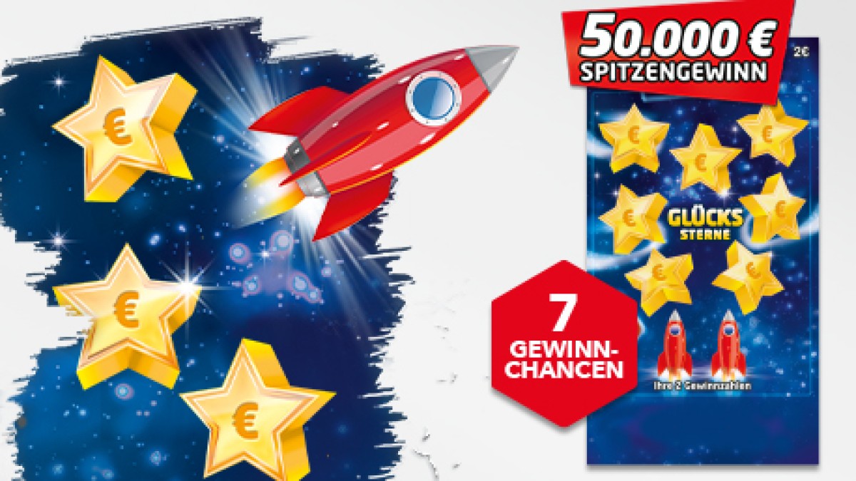 Das Glückssterne-Rubbellos bietet die Chance auf satte 50.000 Euro (Chance 1:600.000). 