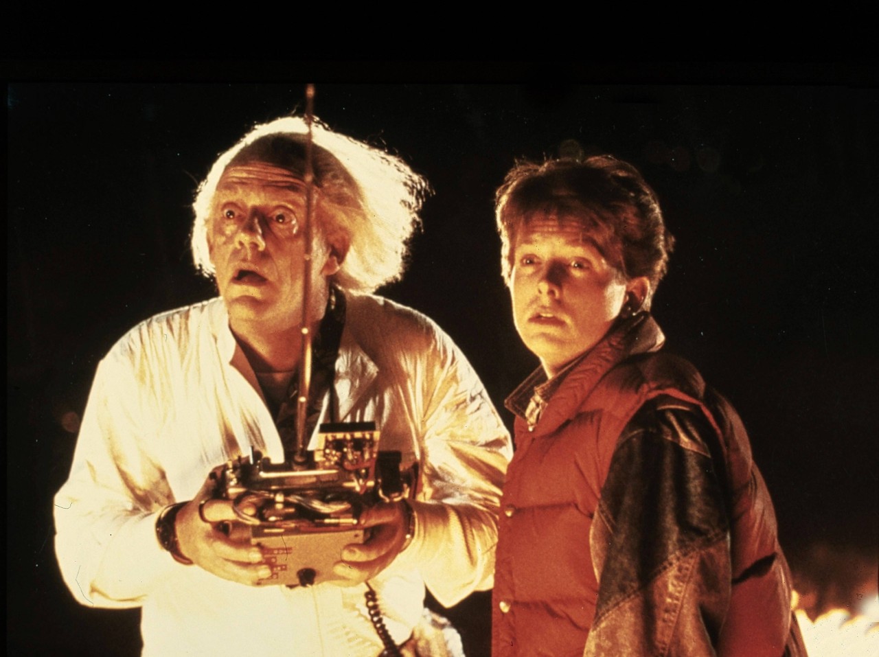 Lidl in NRW: Der Held aus "Zurück in die Zukunft", Marty McFly (Michael J. Fox) mit dem Erfinder der Zeitmaschine, Doc Emmet Brown (Christopher Lloyd).