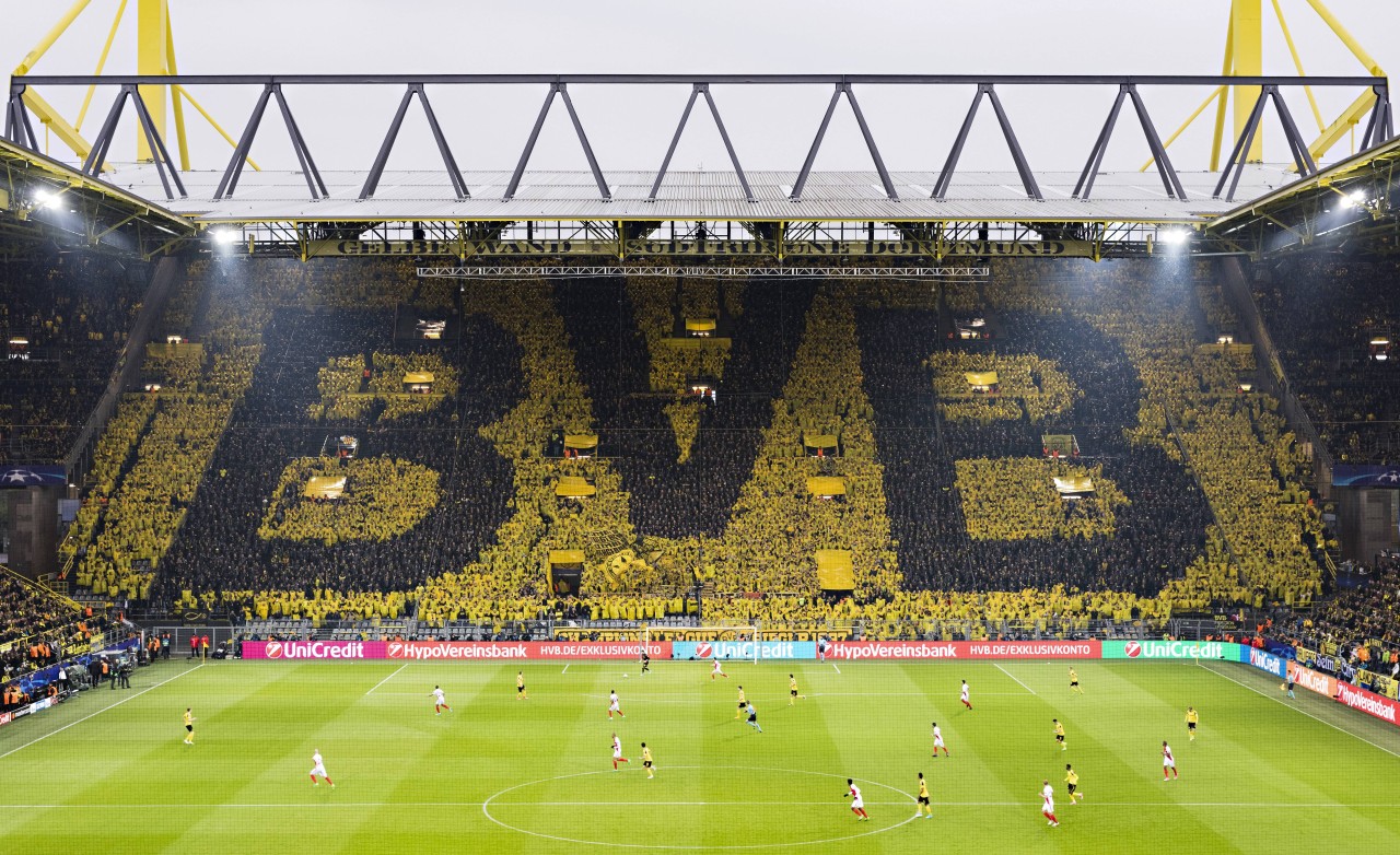 Die gigantische Choreo auf der Süd gegen Monaco.