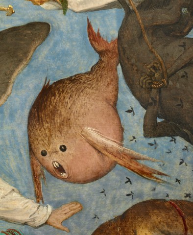 Kugelfisch auf dem Bruegel-Gemälde "Der Sturz der rebellierenden Engel" - der Renaissance-Maler bediente sich vieler Motive aus der Neuen Welt.