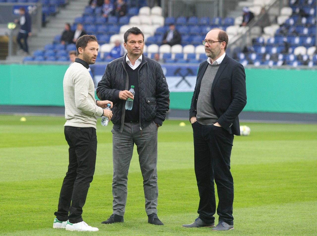 Trainer Domenico Tedesco, Manager Christian Heidel und Sportdirektor Axel Schuster wollen mit dem FC Schalke hoch hinaus.