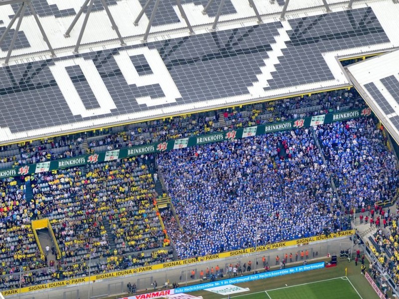 Luftbild, SignalIdunaPark, Westfalenstadion, Revierderby, 1:2, Fans, Bundesliga, Fussball,  Dortmund, Ruhrgebiet, Nordrhein-Westfalen, Deutschland, Europa