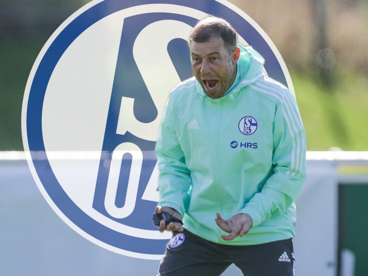 Schalke-Trainer Frank Kramer schreit auf dem Trainingsplatz.