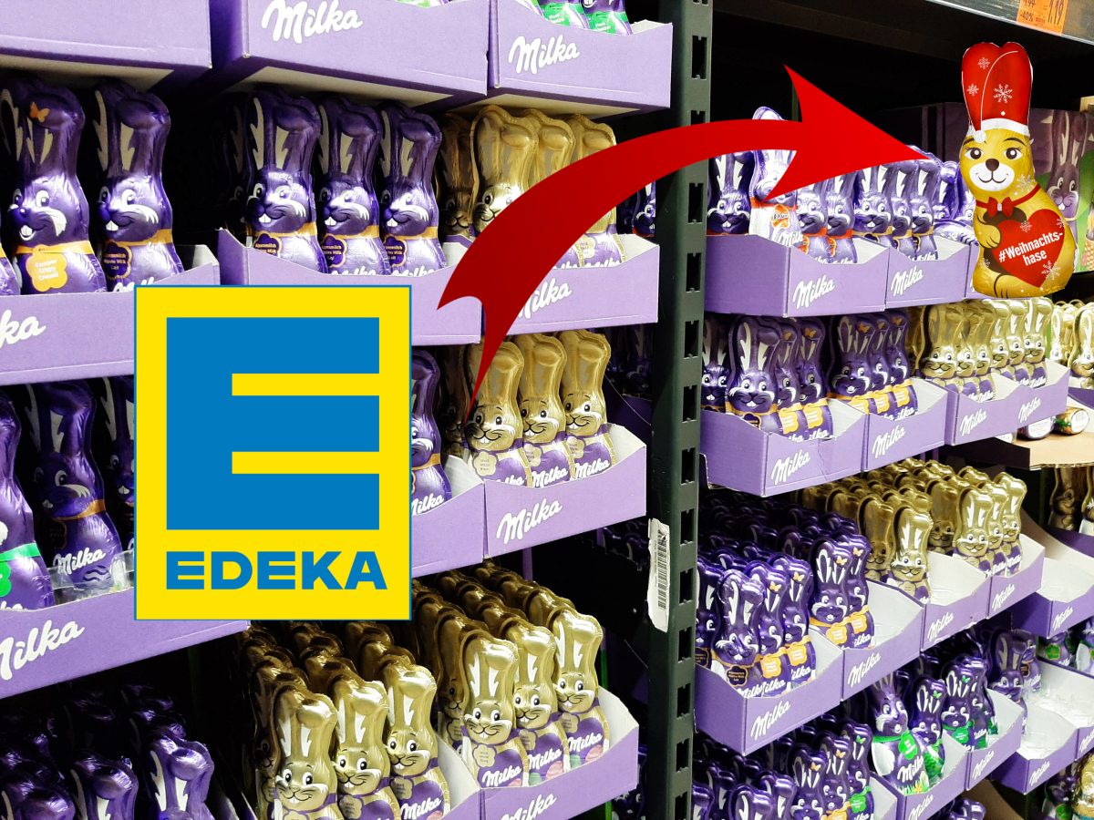 Edeka-Regal mit Schoko-Hasen