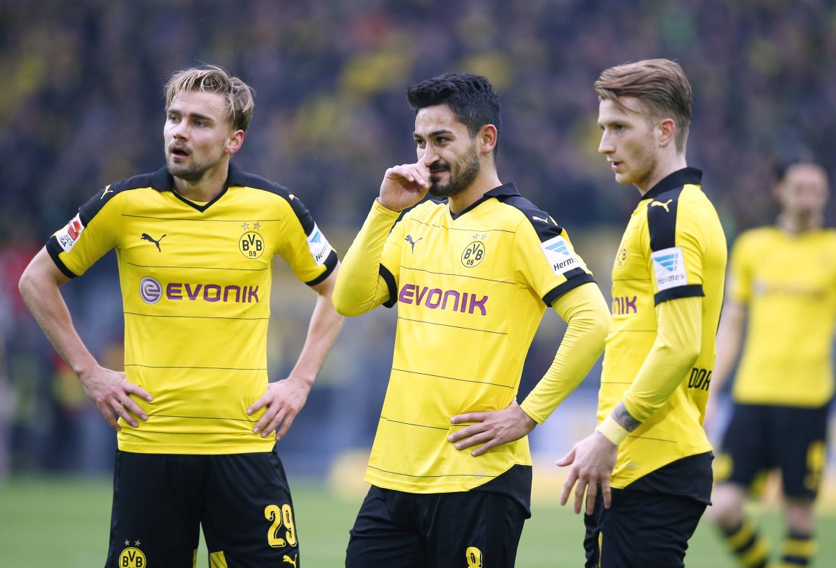 Marcel Schmelzer gemeinsam mit Ilkay Gündogan und Marco Reus bei Borussia Dortmund.