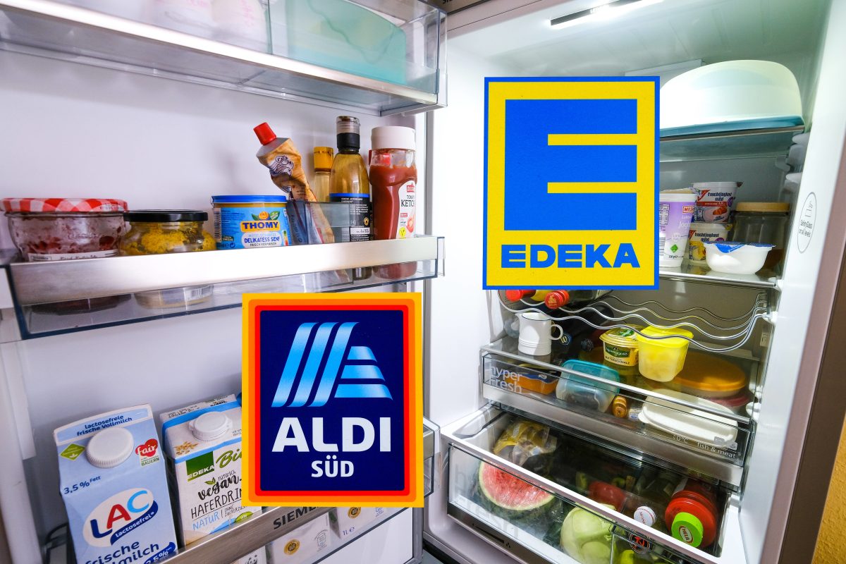 Kühlschrank voller Produkte von Aldi und Edeka