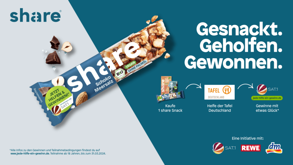 Mit dieser Kampagne wollen Rewe, dm, Sat.1 und Share auf die Arbeit der Tafel Deutschland aufmerksam machen.