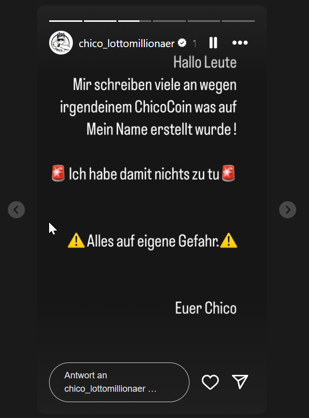 Lotto-König Chico warnt seine Follower.