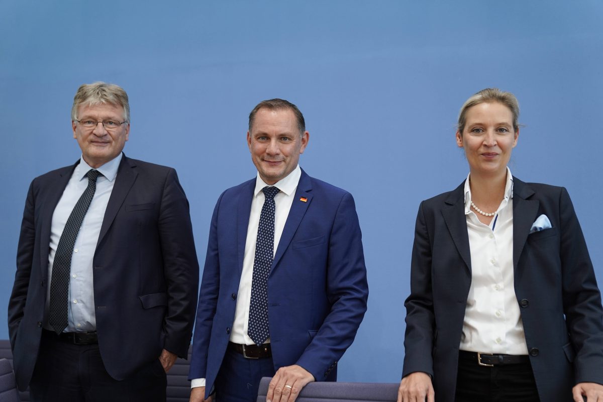 Jörg Meuthen mit Tino Chrupalla und Alice Weidel