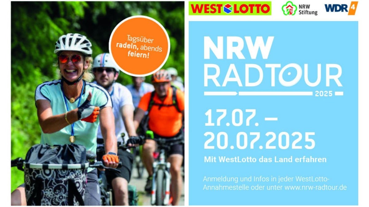 Am 17.7 . geth‘s los: WestLotto und die Nordrhein-Westfalen-Stiftung laden zur 15. NRW-Radtour.